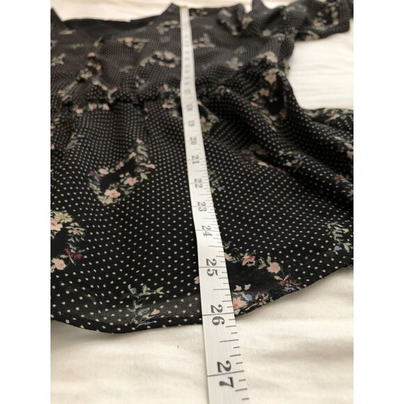 Pleione Womens Long Sleeve Floral Polka Dot Blouse L Black Office Professional - Picture 9 of 9
